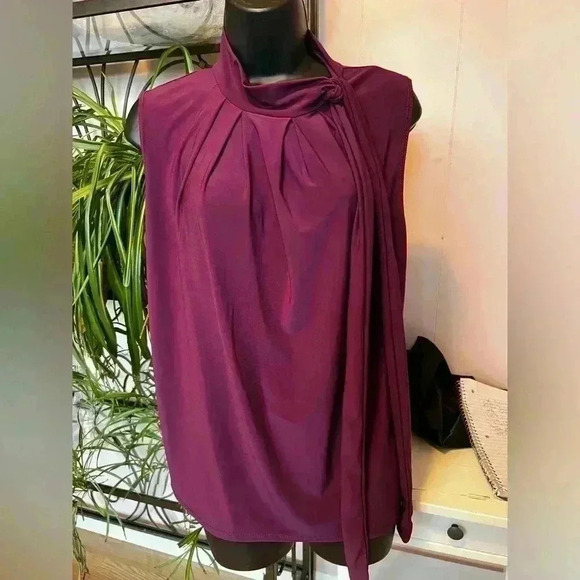 Tiffany & Grey Petite XL Burgundy Tie-Neck Flowy Blouse - Picture 1 of 4